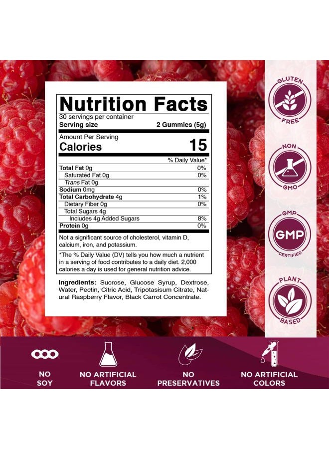 Vitamatic Glucose chewable Gummies - 60 Count - Natural Raspberry Flavor - 4G of Carbohydrate per Serving (1 Bottle) - Image 2